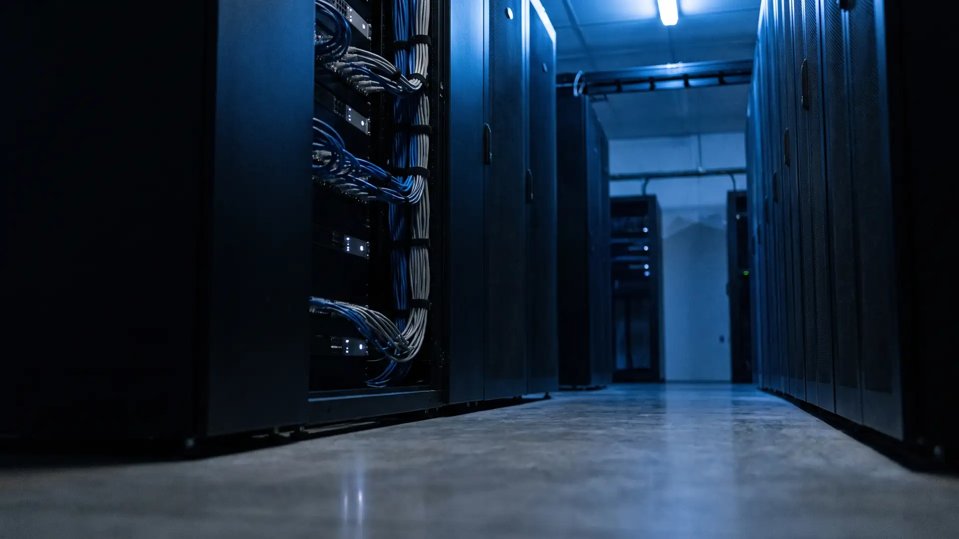 Ruhige technische Nahaufnahme einer Serverumgebung ohne Alarmsymbolik.