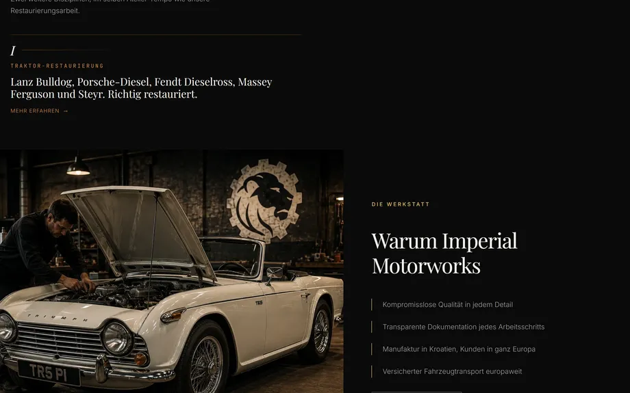 Imperial Motorworks Multilingual Premium Website for a Classic Car Manufactory – Design & User Experience (Desktop)