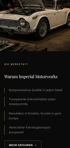 Imperial Motorworks Multilingual Premium Website for a Classic Car Manufactory – Design & User Experience (Smartphone)