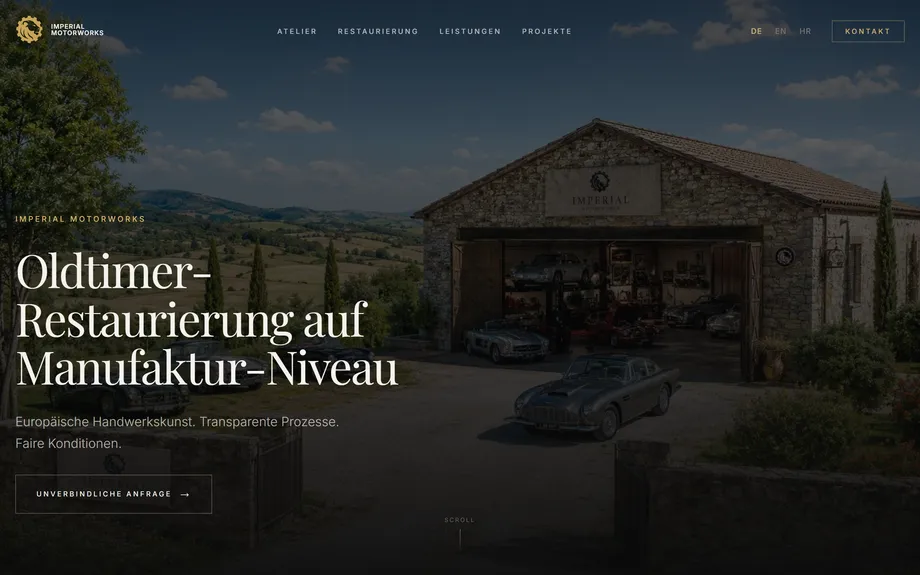 Imperial Motorworks Multilingual Premium Website for a Classic Car Manufactory – Project Overview (Desktop)