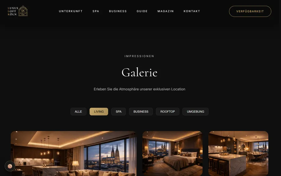 Luxus Loft Köln Premium Apartment Website for Exclusive Short-Term Rentals – Design & User Experience (Desktop)