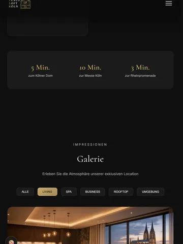 Luxus Loft Köln Premium Apartment Website for Exclusive Short-Term Rentals – Design & User Experience (Tablet)