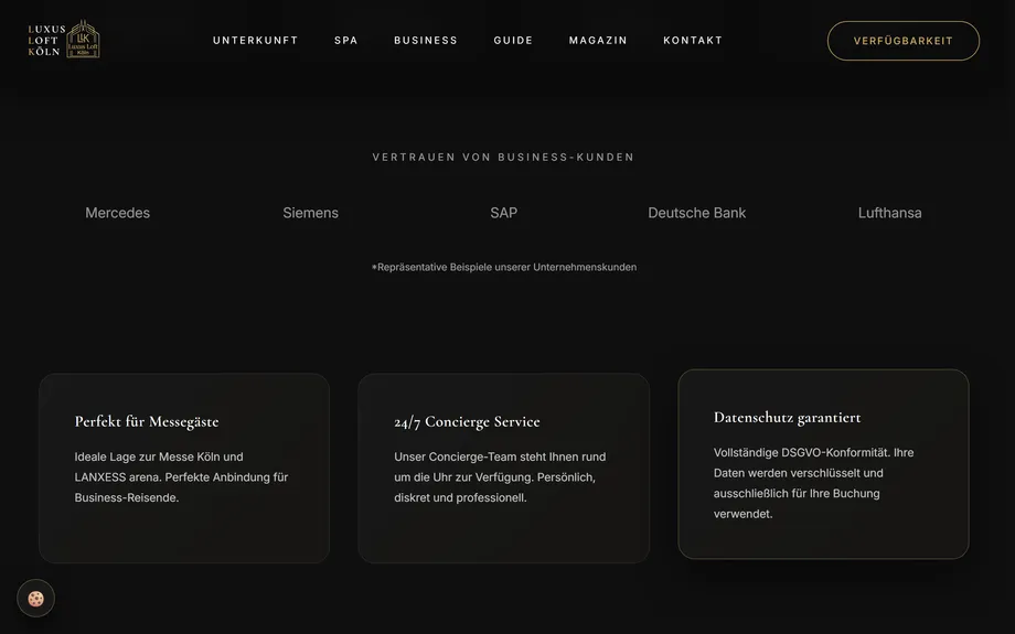 Luxus Loft Köln Premium Apartment Website for Exclusive Short-Term Rentals – Digital Presence & Booking Strategy (Desktop)