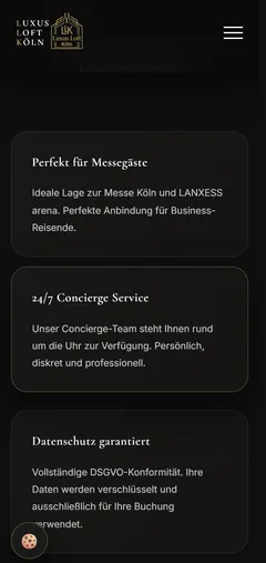 Luxus Loft Köln Premium Apartment Website for Exclusive Short-Term Rentals – Digital Presence & Booking Strategy (Smartphone)
