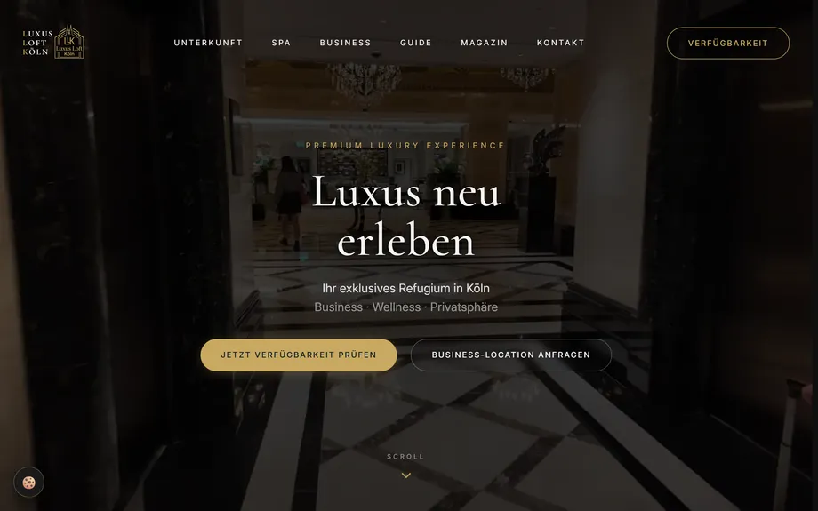 Luxus Loft Köln Premium Apartment Website for Exclusive Short-Term Rentals – Project Overview (Desktop)