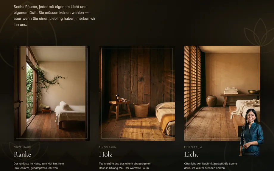 LADDAWAN Demo-Website für Massagestudios mit Scroll-Film und Buchung ohne Konto – Architektur, Tempo & Datensparsamkeit (Desktop)