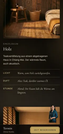 LADDAWAN Demo-Website für Massagestudios mit Scroll-Film und Buchung ohne Konto – Architektur, Tempo & Datensparsamkeit (Smartphone)