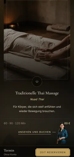 LADDAWAN Demo-Website für Massagestudios mit Scroll-Film und Buchung ohne Konto – Die Gastgeberin (Smartphone)