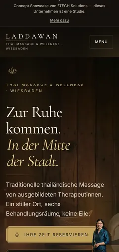 LADDAWAN Demo-Website für Massagestudios mit Scroll-Film und Buchung ohne Konto – Projektüberblick (Smartphone)