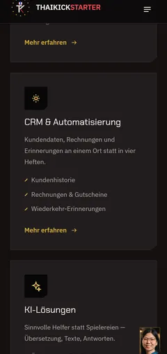 ThaiKickStarter Europe Dreisprachige Agenturplattform mit scrollgesteuertem Film – Der scrollgesteuerte Film (Smartphone)