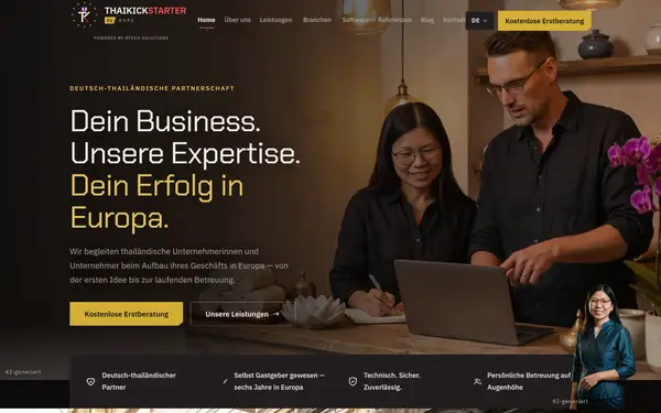 ThaiKickStarter Europe Dreisprachige Agenturplattform mit scrollgesteuertem Film