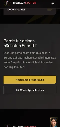 ThaiKickStarter Europe Dreisprachige Agenturplattform mit scrollgesteuertem Film – Was ein echtes Projekt davon übernimmt (Smartphone)