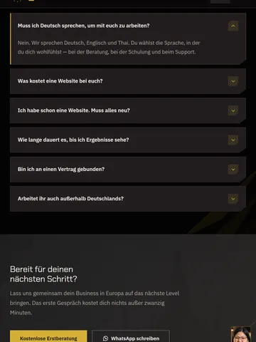 ThaiKickStarter Europe Dreisprachige Agenturplattform mit scrollgesteuertem Film – Was ein echtes Projekt davon übernimmt (Tablet)