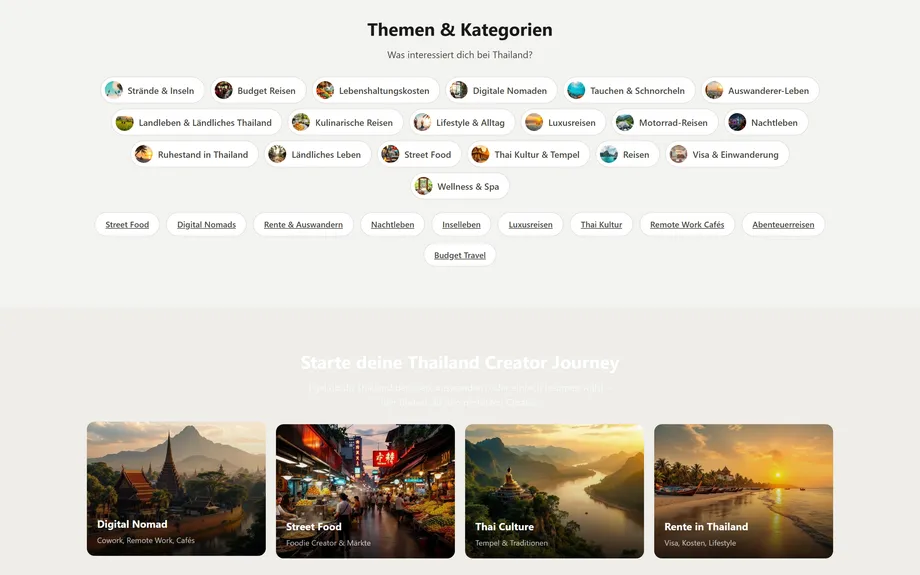 Thailand Vloggers Creator Discovery Platform for Travel YouTube Channels – Platform App & Headless Backend (Desktop)