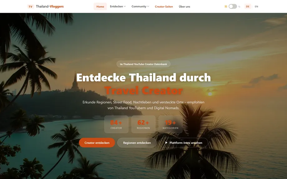 Thailand Vloggers Creator Discovery Platform for Travel YouTube Channels – Project Overview (Desktop)