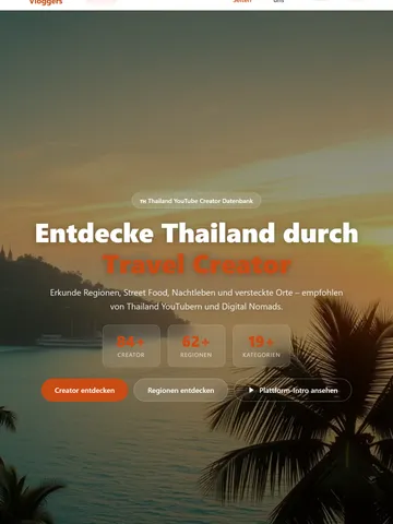Thailand Vloggers Creator Discovery Platform for Travel YouTube Channels – Project Overview (Tablet)